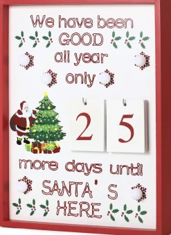 Outlet Christmas Countdown Calendar - Wooden Board with Calendar Sheets - White with 6 LED Lights - 11 x 1.57 x 14 inches Advent Calendars