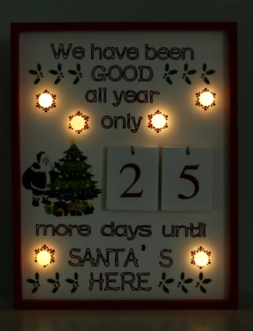 Outlet Christmas Countdown Calendar - Wooden Board with Calendar Sheets - White with 6 LED Lights - 11 x 1.57 x 14 inches Advent Calendars