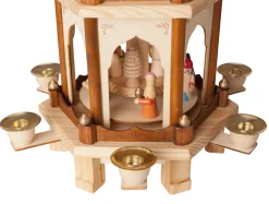 Best Christmas Pyramid - 24 Inches - 4 Tier Carousel with 6 Candle Holders and Hand Painted Figurines - Designed in Germany Candle Holders