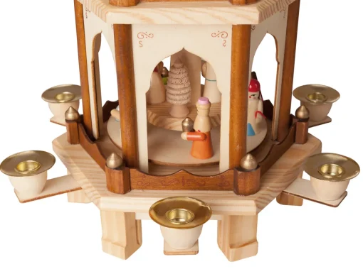 Best Christmas Pyramid - 24 Inches - 4 Tier Carousel with 6 Candle Holders and Hand Painted Figurines - Designed in Germany Candle Holders