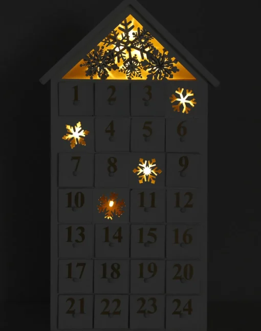 Online Reusable Wooden Advent Calendar to Fill - White Snow House with LED Lighting - DIY Christmas Calendar 9.57 x 17.72 x 3.15 inches Advent Calendars