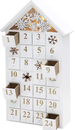 Online Reusable Wooden Advent Calendar to Fill - White Snow House with LED Lighting - DIY Christmas Calendar 9.57 x 17.72 x 3.15 inches Advent Calendars