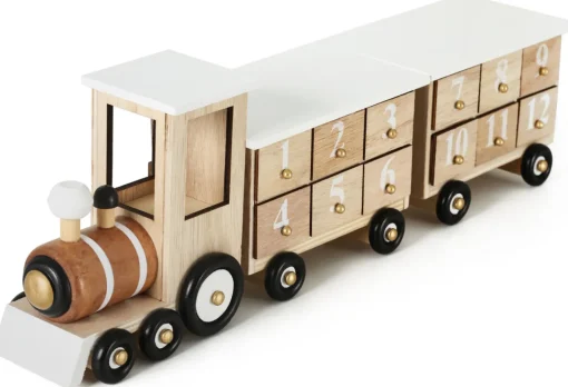 Clearance Reusable Wooden Advent Calendar to Fill - White Locomotive with 24 Doors - DIY Christmas Calendar 18.11 x 3.74 x 4.21 inches Advent Calendars