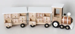 Clearance Reusable Wooden Advent Calendar to Fill - White Locomotive with 24 Doors - DIY Christmas Calendar 18.11 x 3.74 x 4.21 inches Advent Calendars