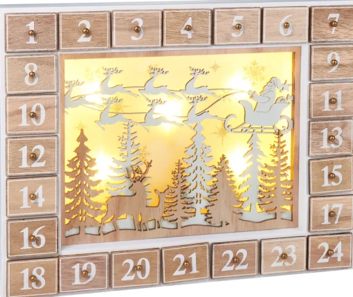 Clearance Reusable Wooden Advent Calendar to Fill - Flying Santa Claus with LED Lighting - DIY Christmas Calendar 13.98 x 2.36 x 10.63 inches Advent Calendars