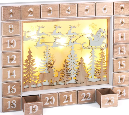 Clearance Reusable Wooden Advent Calendar to Fill - Flying Santa Claus with LED Lighting - DIY Christmas Calendar 13.98 x 2.36 x 10.63 inches Advent Calendars
