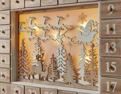 Clearance Reusable Wooden Advent Calendar to Fill - Flying Santa Claus with LED Lighting - DIY Christmas Calendar 13.98 x 2.36 x 10.63 inches Advent Calendars