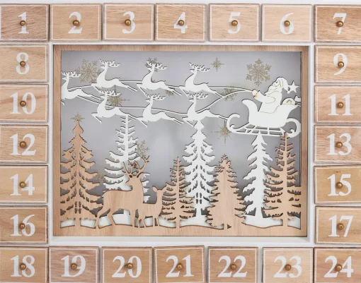 Clearance Reusable Wooden Advent Calendar to Fill - Flying Santa Claus with LED Lighting - DIY Christmas Calendar 13.98 x 2.36 x 10.63 inches Advent Calendars