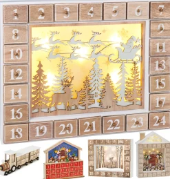 Clearance Reusable Wooden Advent Calendar to Fill - Flying Santa Claus with LED Lighting - DIY Christmas Calendar 13.98 x 2.36 x 10.63 inches Advent Calendars