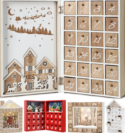 Outlet Reusable Wooden Advent Calendar to Fill - Merry Christmas Book - DIY Christmas Calendar 7.72 x 2.95 x 11.81 inches Advent Calendars