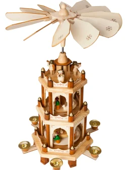 New Wooden Christmas Pyramid - 18 Inches - 3 Tier Carousel - Nativity Play - Designed in Germany Candle Holders