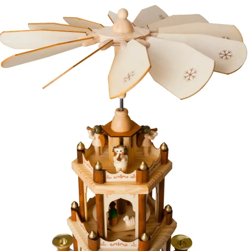 New Wooden Christmas Pyramid - 18 Inches - 3 Tier Carousel - Nativity Play - Designed in Germany Candle Holders