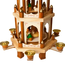 New Wooden Christmas Pyramid - 18 Inches - 3 Tier Carousel - Nativity Play - Designed in Germany Candle Holders