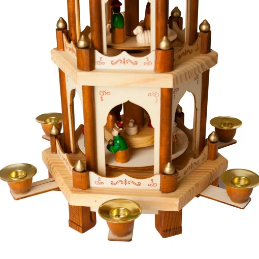 New Wooden Christmas Pyramid - 18 Inches - 3 Tier Carousel - Nativity Play - Designed in Germany Candle Holders