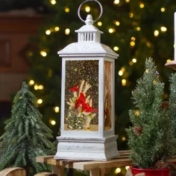 Brushed Christmas Cardinals Snow Globe Lantern - 11" - White and Silver Lanterns