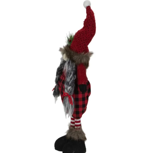 New Buffalo Plaid Girl Gnome with Pigtails Christmas Figure - 17" - Red and Black Gnomes