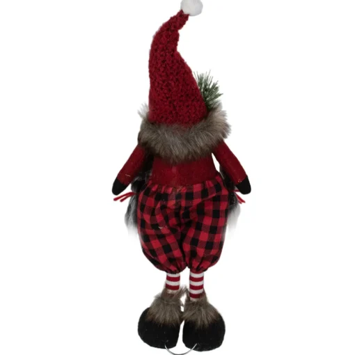 New Buffalo Plaid Girl Gnome with Pigtails Christmas Figure - 17" - Red and Black Gnomes