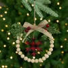 Online Buffalo Plaid Snowflake Wooden Beads Christmas Wreath Ornament - 7" Icicles|Snowflakes