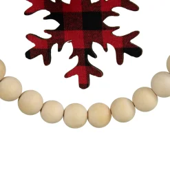 Online Buffalo Plaid Snowflake Wooden Beads Christmas Wreath Ornament - 7