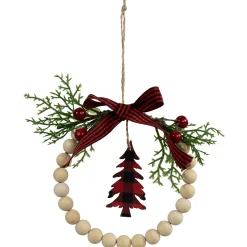Best Buffalo Plaid Tree and Bow Wooden Beaded Christmas Wreath Ornament - 5.5
