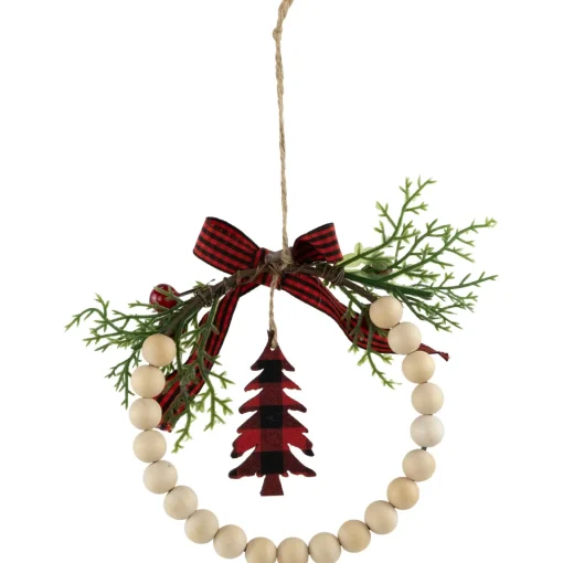 Best Buffalo Plaid Tree and Bow Wooden Beaded Christmas Wreath Ornament - 5.5" Garden & Floral