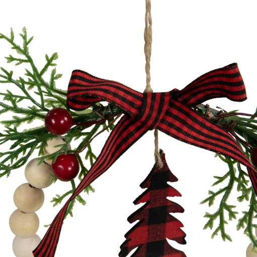 Best Buffalo Plaid Tree and Bow Wooden Beaded Christmas Wreath Ornament - 5.5" Garden & Floral