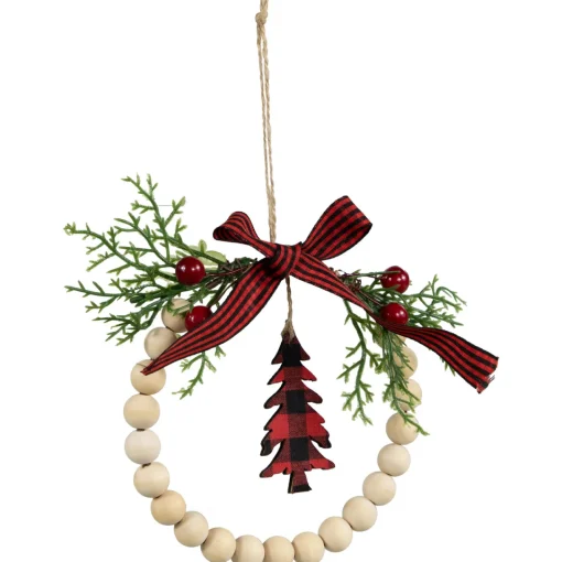 Best Buffalo Plaid Tree and Bow Wooden Beaded Christmas Wreath Ornament - 5.5" Garden & Floral
