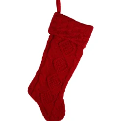Online Cable Knit Christmas Stocking with Cuff - 21.5" - Red Stockings