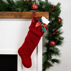Online Cable Knit Christmas Stocking with Cuff - 21.5" - Red Stockings