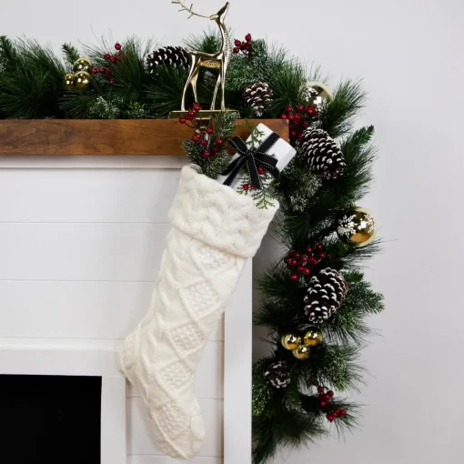Best Cable Knit Christmas Stocking with Cuff - 21.5" - Cream Stockings