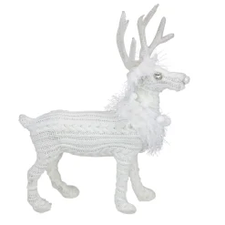 Sale Cable Knit Sweater Standing Reindeer Christmas Figure - 13.5" - White Animals