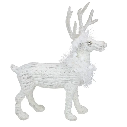 Sale Cable Knit Sweater Standing Reindeer Christmas Figure - 13.5" - White Animals