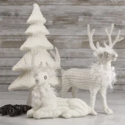 Sale Cable Knit Sweater Standing Reindeer Christmas Figure - 13.5" - White Animals