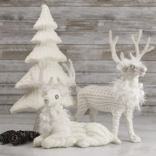 Sale Cable Knit Sweater Standing Reindeer Christmas Figure - 13.5" - White Animals