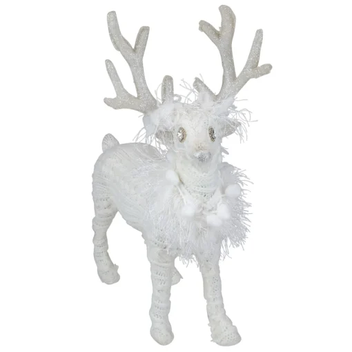 Sale Cable Knit Sweater Standing Reindeer Christmas Figure - 13.5" - White Animals