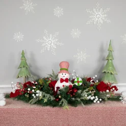 Hot Candy Cane Snowman and Ornaments Christmas Swag - 37.5" - Unlit Unlit Swags