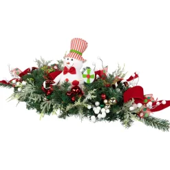 Hot Candy Cane Snowman and Ornaments Christmas Swag - 37.5