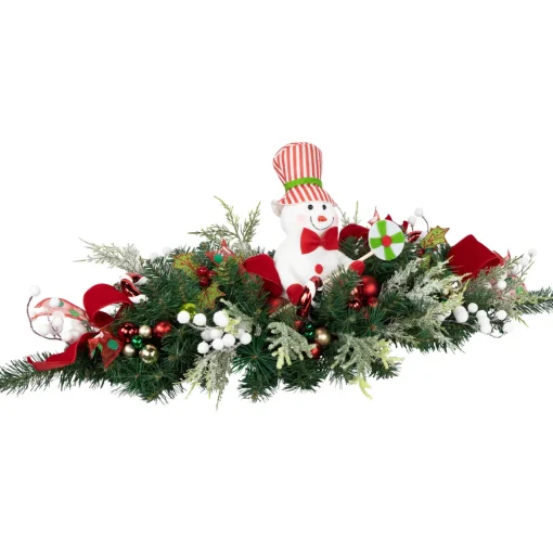 Hot Candy Cane Snowman and Ornaments Christmas Swag - 37.5" - Unlit Unlit Swags