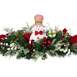 Hot Candy Cane Snowman and Ornaments Christmas Swag - 37.5