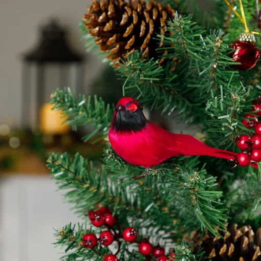 Cardinal Birds Clip-On Christmas Ornaments - 6" - Red - Set of 2 Animals