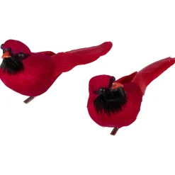 Cardinal Birds Clip-On Christmas Ornaments - 6" - Red - Set of 2 Animals