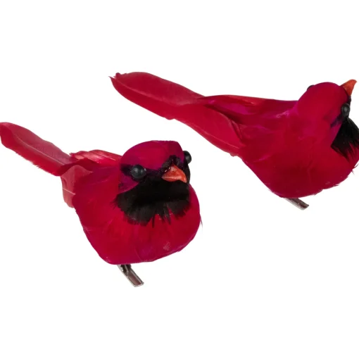 Cardinal Birds Clip-On Christmas Ornaments - 6" - Red - Set of 2 Animals