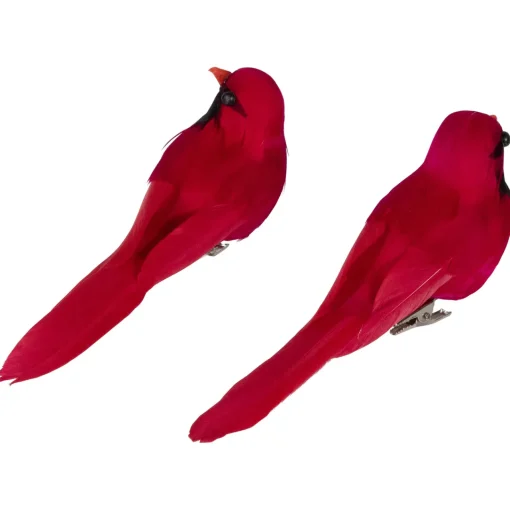 Cardinal Birds Clip-On Christmas Ornaments - 6" - Red - Set of 2 Animals