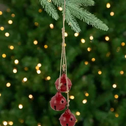 Hot Cascading Christmas Jingle Bell Ornaments- 13.5" - Red - Set of 2 Finials|Pendants