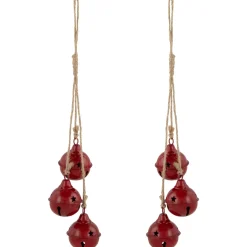 Hot Cascading Christmas Jingle Bell Ornaments- 13.5" - Red - Set of 2 Finials|Pendants