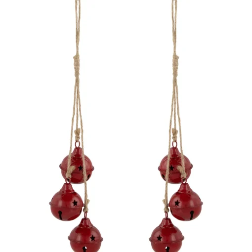 Hot Cascading Christmas Jingle Bell Ornaments- 13.5" - Red - Set of 2 Finials|Pendants