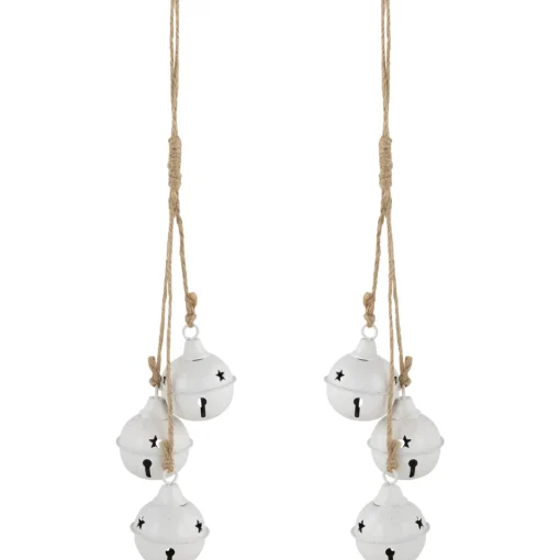 Best Cascading Christmas Jingle Bell Ornaments - 13.5" - White - Set of 2 Finials|Pendants