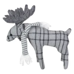Online Checkered Moose with Striped Scarf Christmas Figure - 10" - Gray Animals