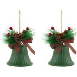 Outlet Christmas Bells with Pinecones and Plaid Bow Ornaments - 7