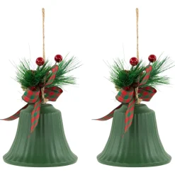 Outlet Christmas Bells with Pinecones and Plaid Bow Ornaments - 7
